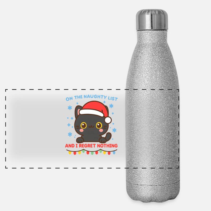 Katze mit Weihnachtsmannmütze Freche Liste, Weihnachten Panorama Glitzer Isolierflasche 500 ml