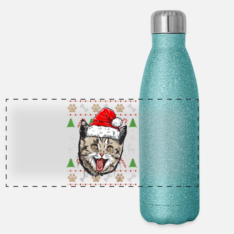 Hässlicher Weihnachtspullover Niedliche Katze Glückliche Geschenkidee Panorama Glitzer Isolierflasche 500 ml
