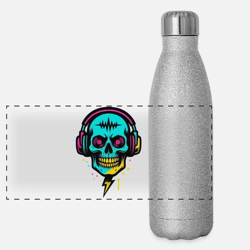 Neon Skull Kopfhörer, Dark Rave Beats Panorama Glitzer Isolierflasche 500 ml