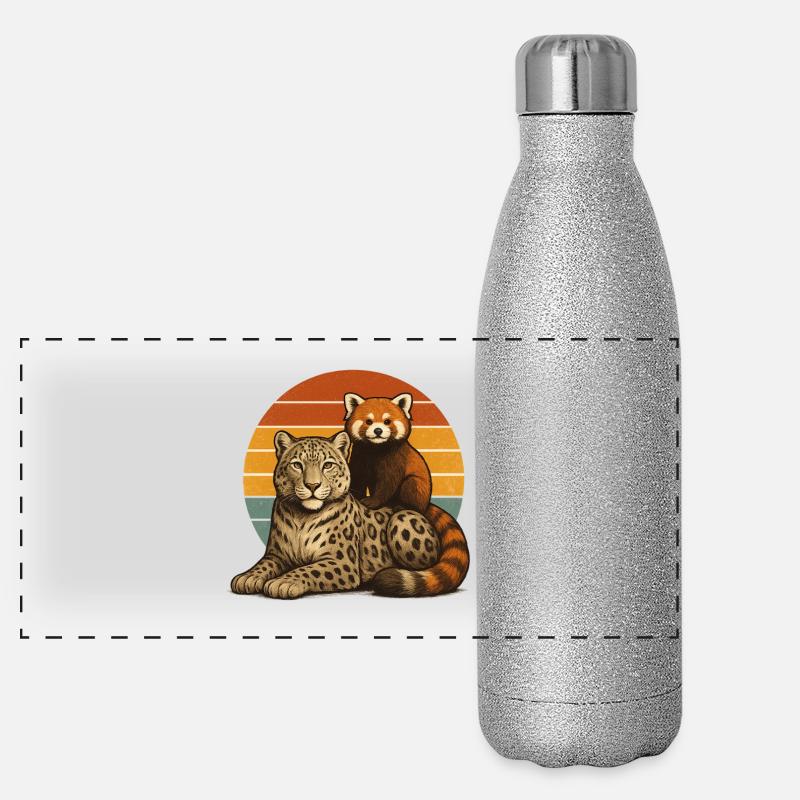 Snow Leopard Red Panda Panoramic Glitter Thermal Bottle 500 ml