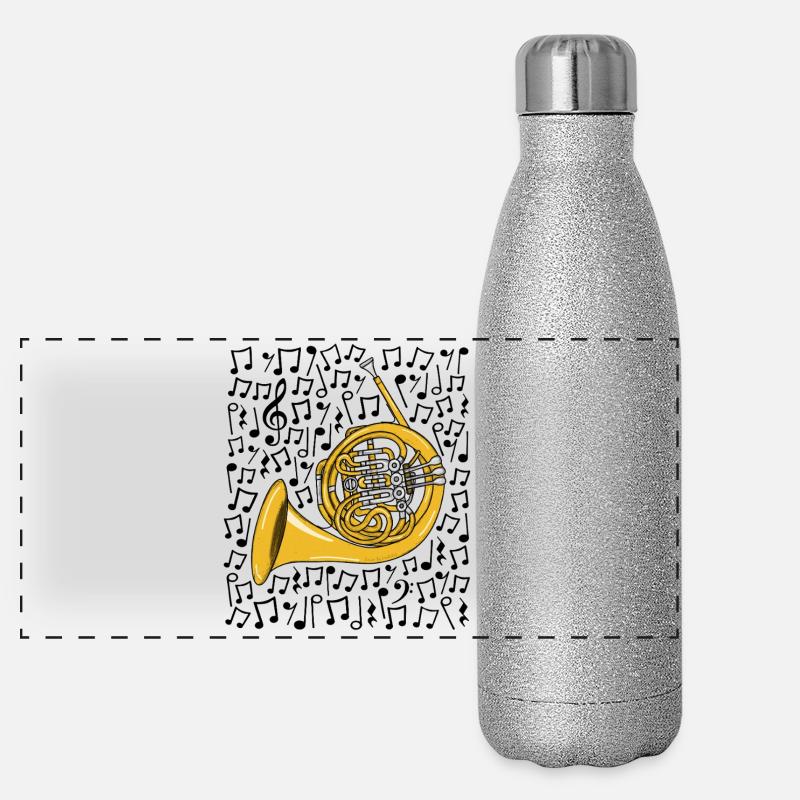 Waldhorn-Musiknoten Blechbläser Panorama Glitzer Isolierflasche 500 ml