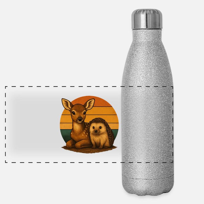 Hirsch Igel Retro Tierfreunde Panorama Glitzer Isolierflasche 500 ml