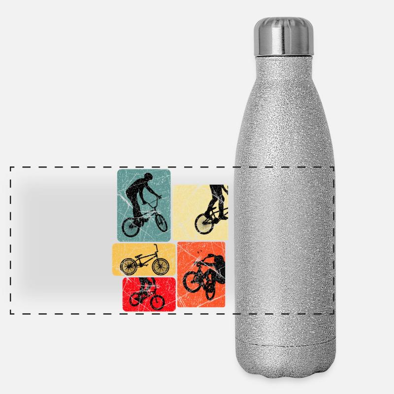Silhouettes de vélo rétro Pop Blocks Gourde isotherme panoramique pailletée 500 ml