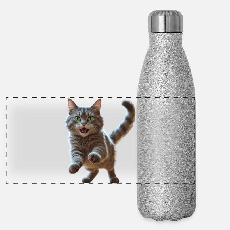 Katzen - Panorama Glitzer Isolierflasche 500 ml - Silber Glitzer