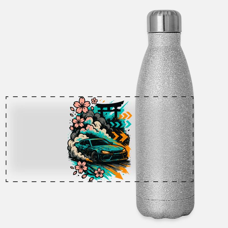 JDM Driftcar, Sakura Smoke, style japonais Gourde isotherme panoramique pailletée 500 ml