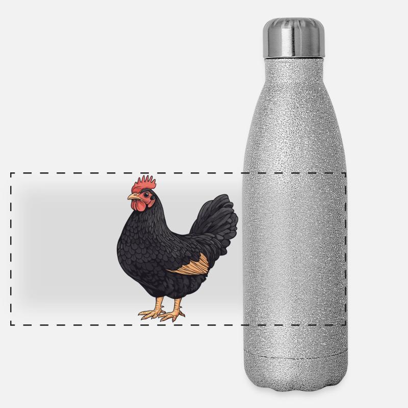 Black Rooster Illustration Panoramic Glitter Thermal Bottle 500 ml