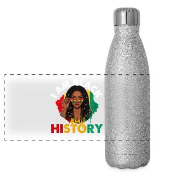 I Am Black Geschichte – Stolz und Macht - Panorama Glitzer Isolierflasche 500 ml - Silber Glitzer - Vorne