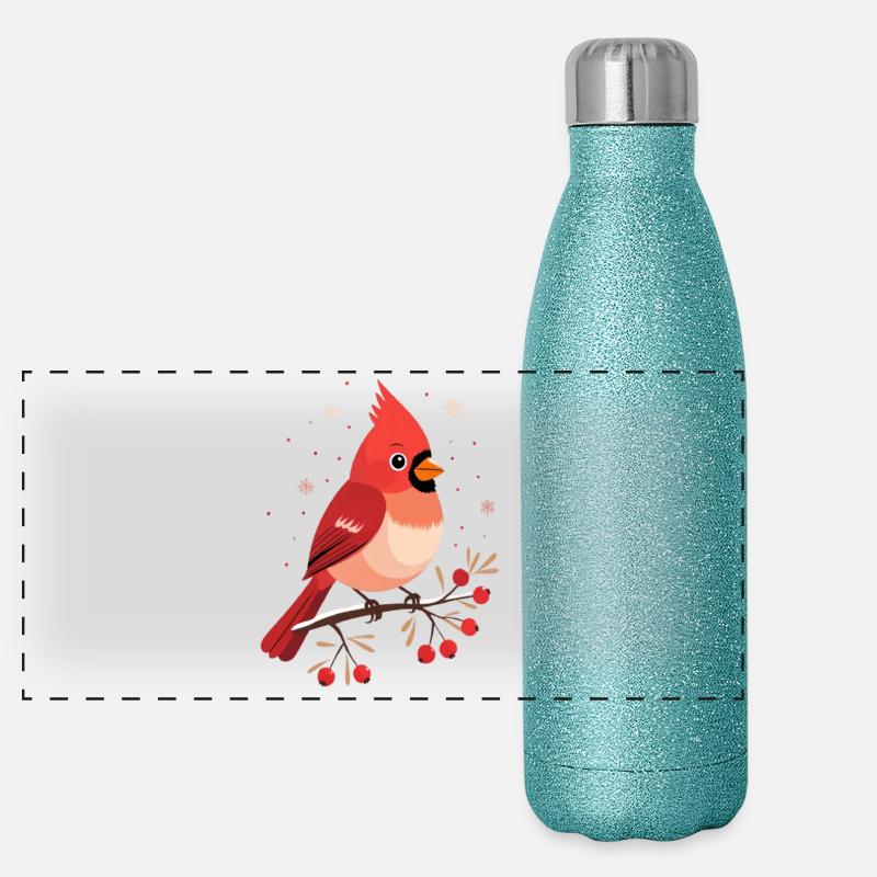 Winter Kardinal auf Zweig Panorama Glitzer Isolierflasche 500 ml