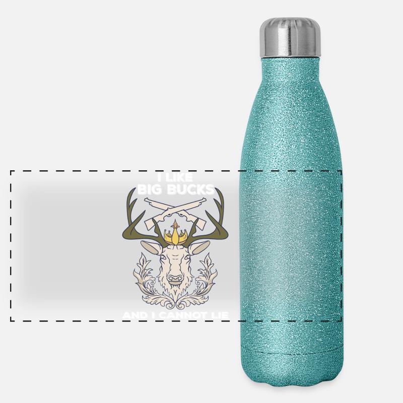 Kronen-Elch mit Gewehren Spruch Panorama Glitzer Isolierflasche 500 ml
