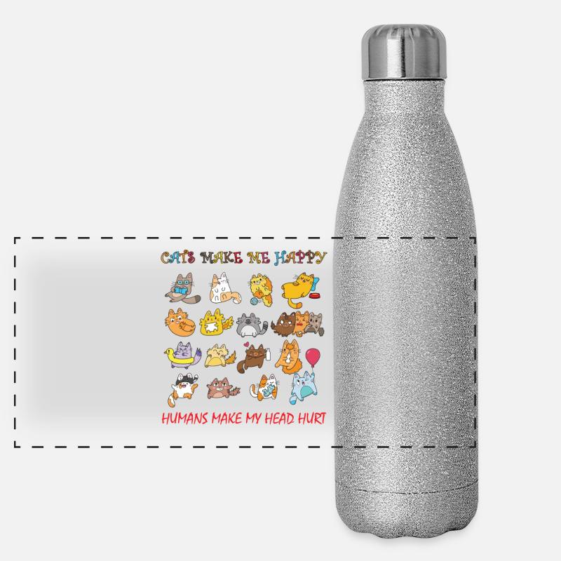 Katzen machen mich glücklich, Menschen machen mir Kopfschmerzen. Panorama Glitzer Isolierflasche 500 ml