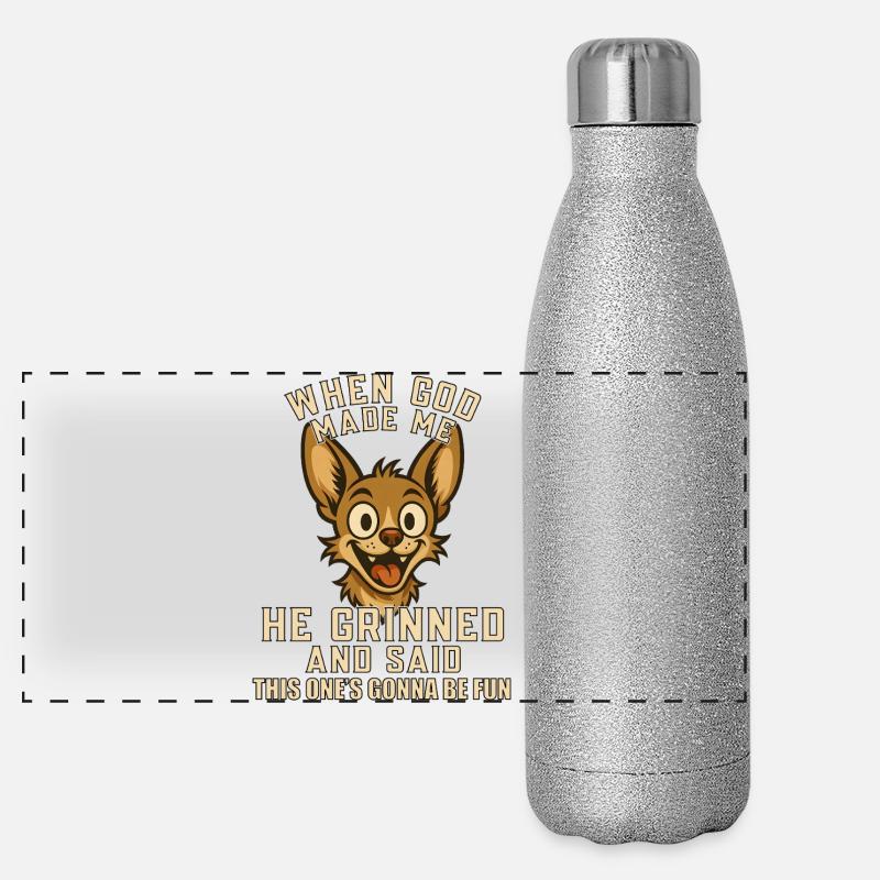 God created me – he grinned dog - Panoramic Glitter Thermal Bottle 500 ml - silver glitter