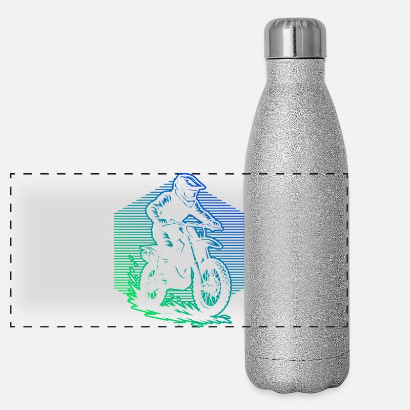 Characterful motocross design - Panoramic Glitter Thermal Bottle 500 ml - silver glitter