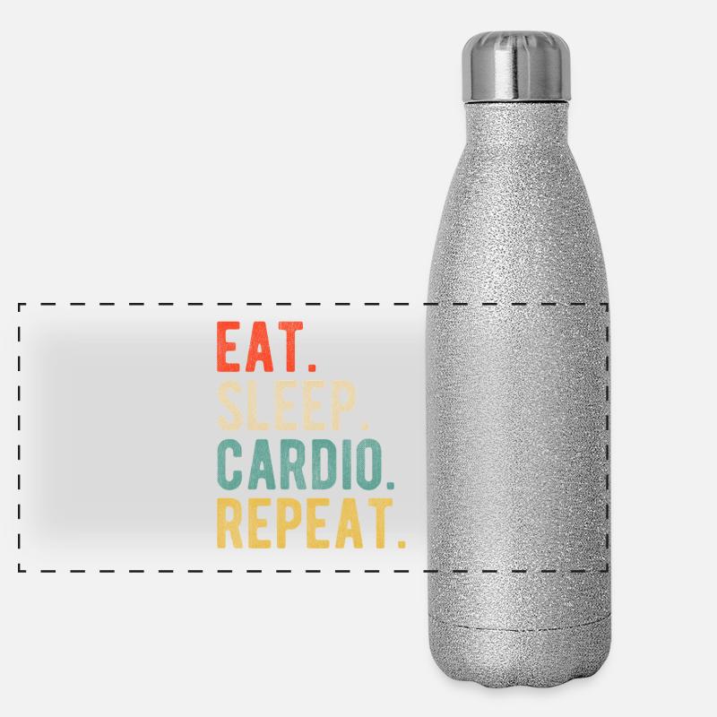 Eat Sleep Cardio Repeat Trainingsmotto Retro Panorama Glitzer Isolierflasche 500 ml
