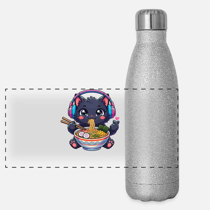 Kawaii Black Cat Ramen K-pop Panoramic Glitter Thermal Bottle 500 ml