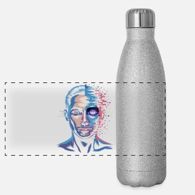 Humain numérique avec effet de glitch Gourde isotherme panoramique pailletée 500 ml