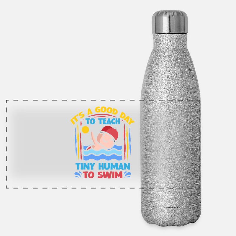 Swimming Instructor Teaching Tiny Humans To Swim Panoramic Glitter Thermal Bottle 500 ml