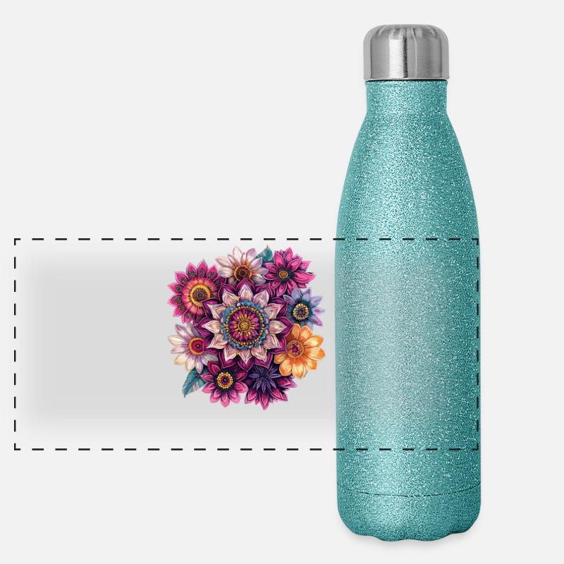 Mandala de Fleurs Kaléidoscopiques Gourde isotherme panoramique pailletée 500 ml