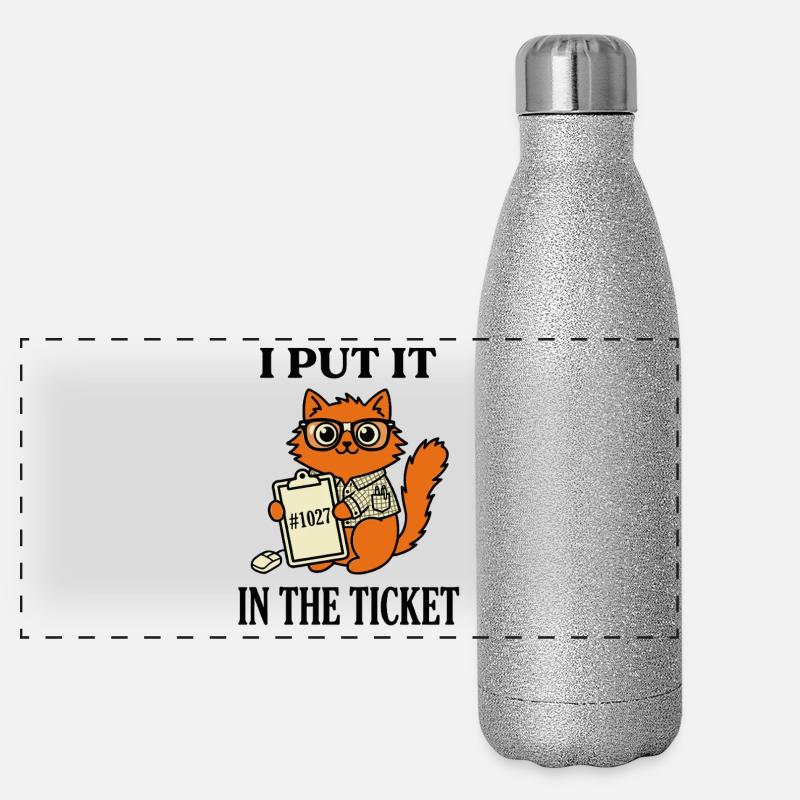 I Put It In The Ticket Nerdy Cat IT Support Humor Panoramic Glitter Thermal Bottle 500 ml