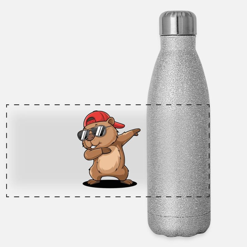 Cool dabbing beaver with sunglasses and red Panoramic Glitter Thermal Bottle 500 ml