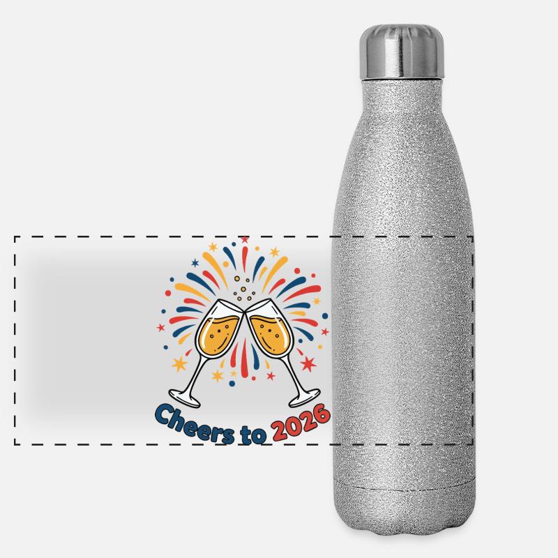 Cheers To 2026 Fireworks Celebration Design Panoramic Glitter Thermal Bottle 500 ml