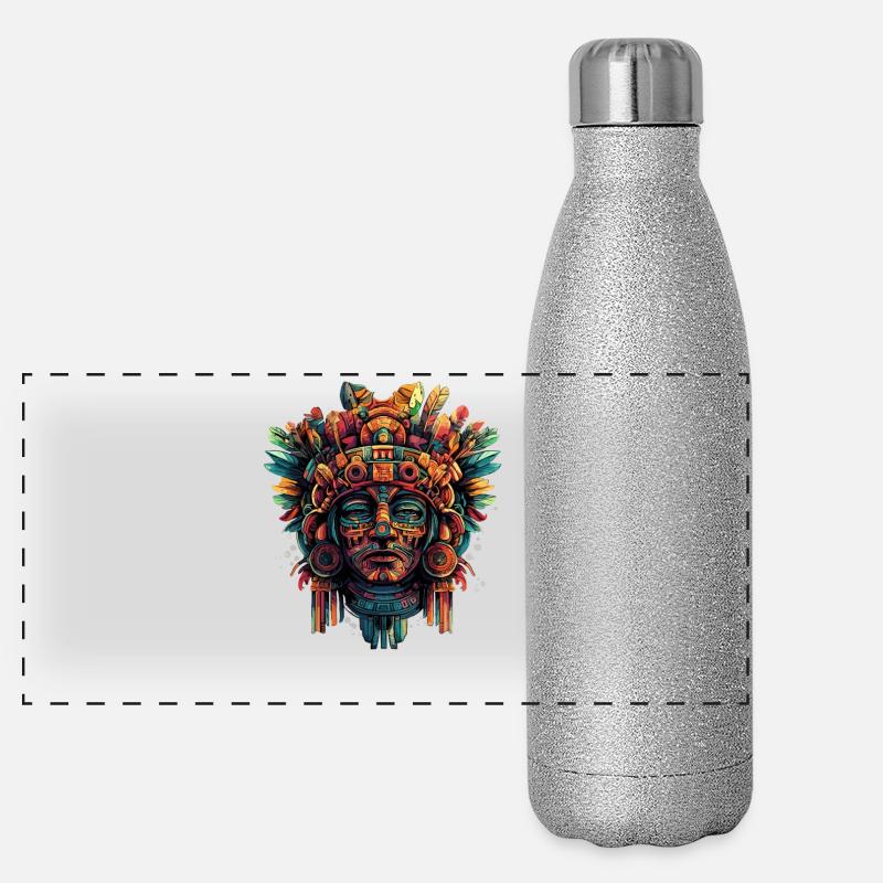 Aztekische Maske mit Federn Panorama Glitzer Isolierflasche 500 ml