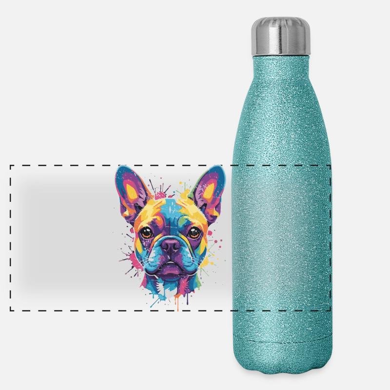 Multicolor Bulldog Dog Pop Art Panoramic Glitter Thermal Bottle 500 ml