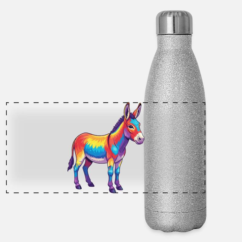 Bunte Eselregenbogen-Pop-Art-Aquarell Panorama Glitzer Isolierflasche 500 ml