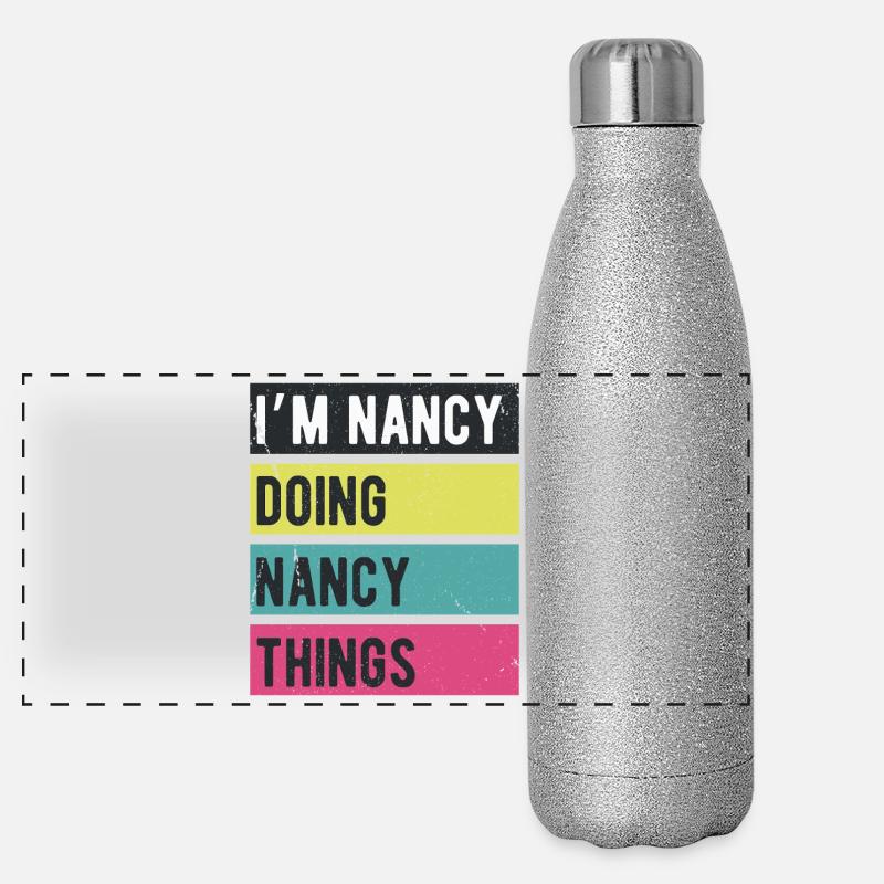 Ich bin Nancy und mache Nancy-Dinge Retro-Farben Panorama Glitzer Isolierflasche 500 ml