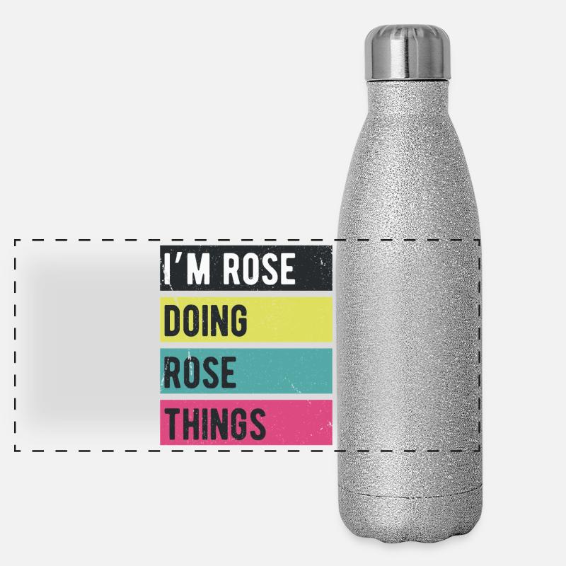Ich bin Rose und mache Rose Things Retro-Farben Panorama Glitzer Isolierflasche 500 ml