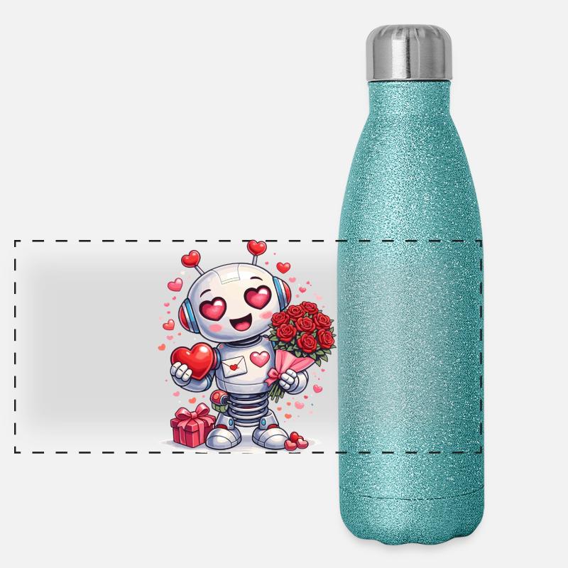 Robot amoureux – motif de la Saint-Valentin avec le cœur Gourde isotherme panoramique pailletée 500 ml
