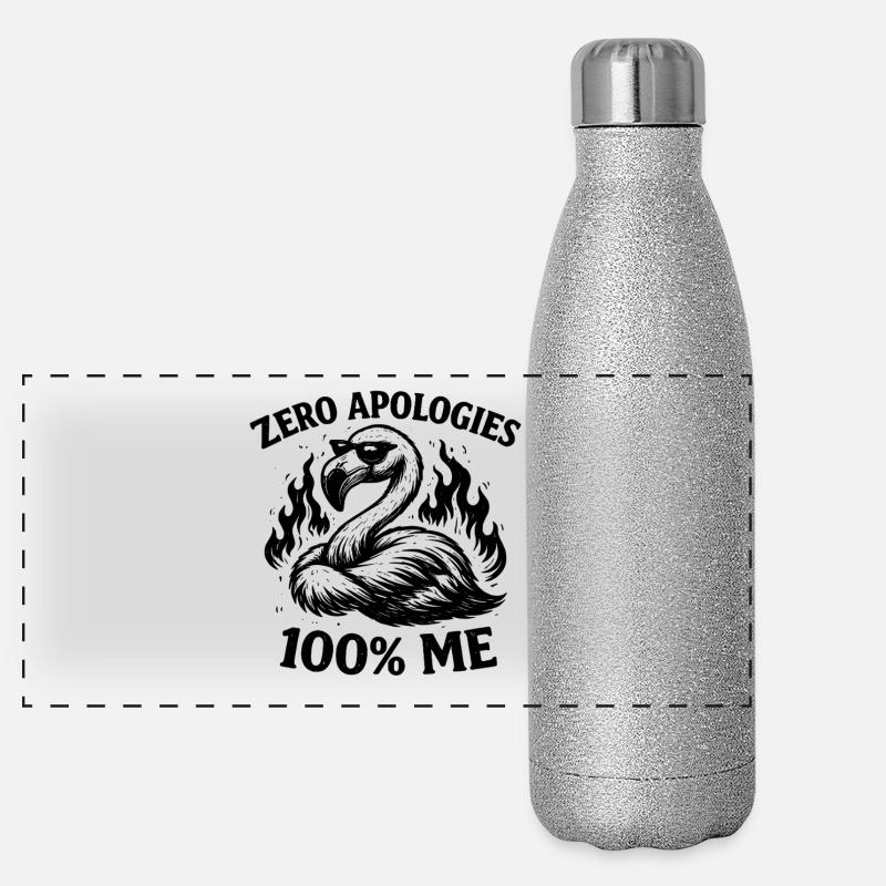 Zero Apologies 100% Me Flamingo Funny Sassy Panoramic Glitter Thermal Bottle 500 ml