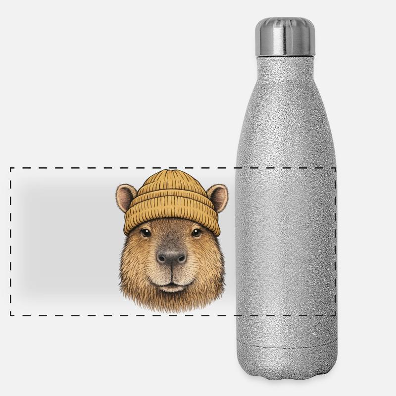 Capybara avec coiffe Gourde isotherme panoramique pailletée 500 ml