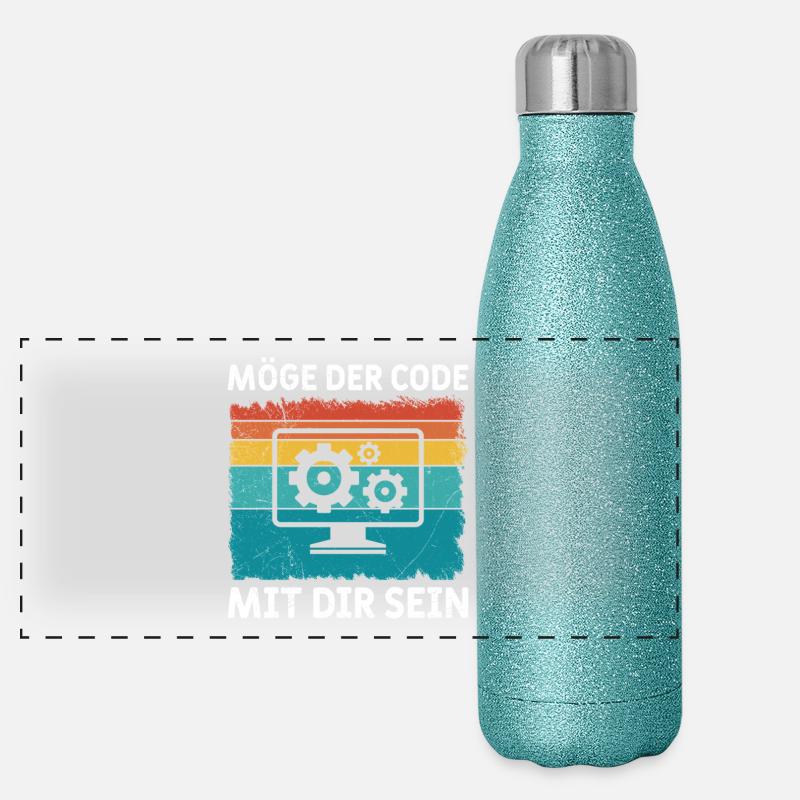 Nerd Computer MÖGE DER CODE MIT DIR SEIN LUSTIG Panorama Glitzer Isolierflasche 500 ml