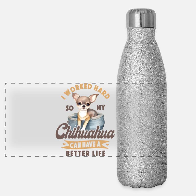 Chihuahua Chihuahueño I Work Hard Panoramic Glitter Thermal Bottle 500 ml
