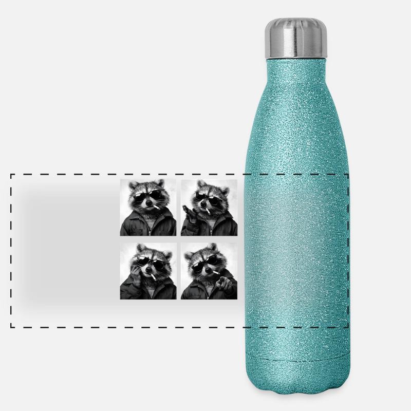 Waschbär Noir Vierfach: Sonnenbrille Zigarette Panorama Glitzer Isolierflasche 500 ml