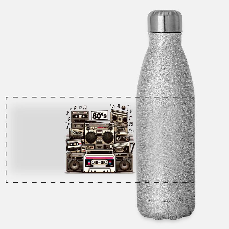 Kassetten-Ära Boombox Collage Panorama Glitzer Isolierflasche 500 ml