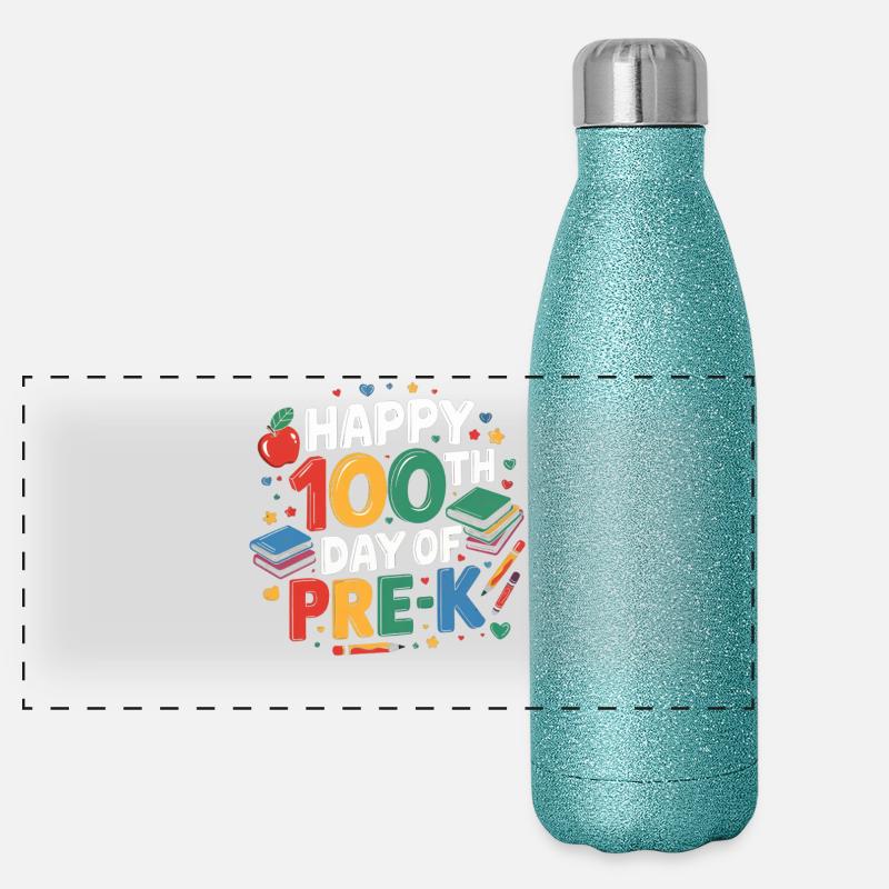 Fröhlicher 100. Tag Vorschule Panorama Glitzer Isolierflasche 500 ml