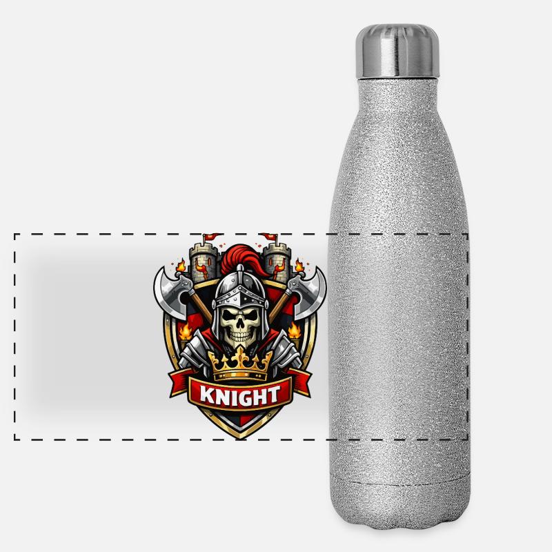 Kreuzritter Schädel Emblem Panorama Glitzer Isolierflasche 500 ml