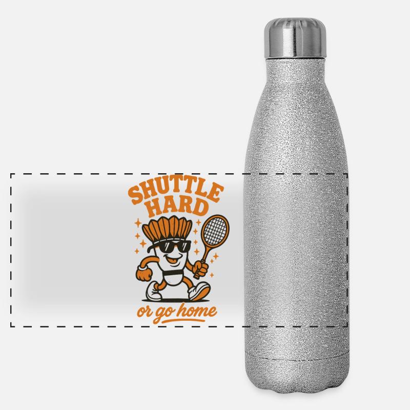 Shuttle Hard | Badminton Motivation Spruch Panorama Glitzer Isolierflasche 500 ml