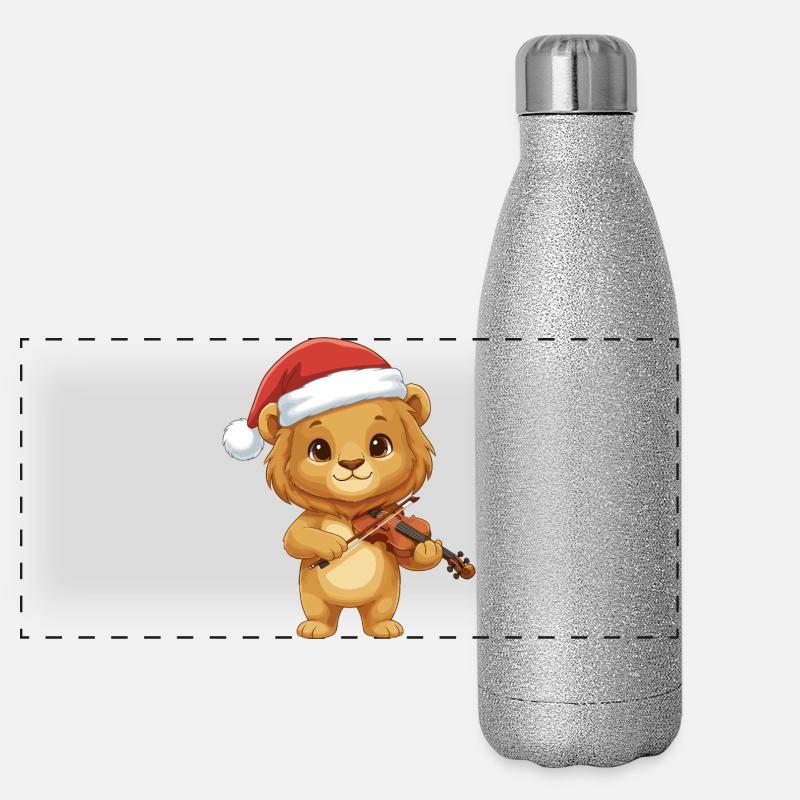 Le lion de Noël jouant de l’art du violon Gourde isotherme panoramique pailletée 500 ml