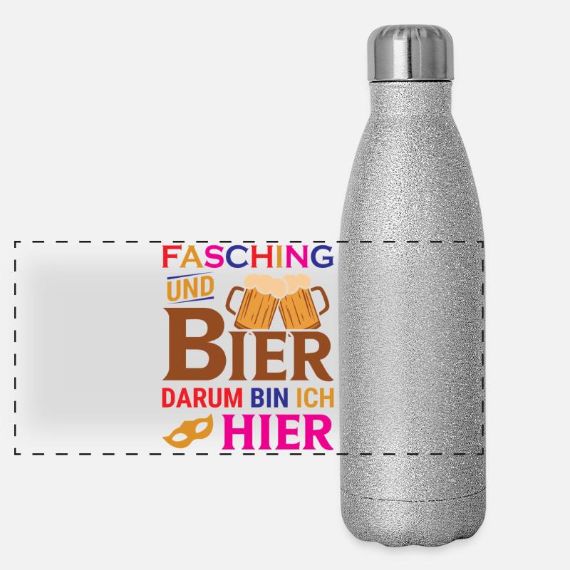 Fasching und Bier darum bin ich hier Panorama Glitzer Isolierflasche 500 ml