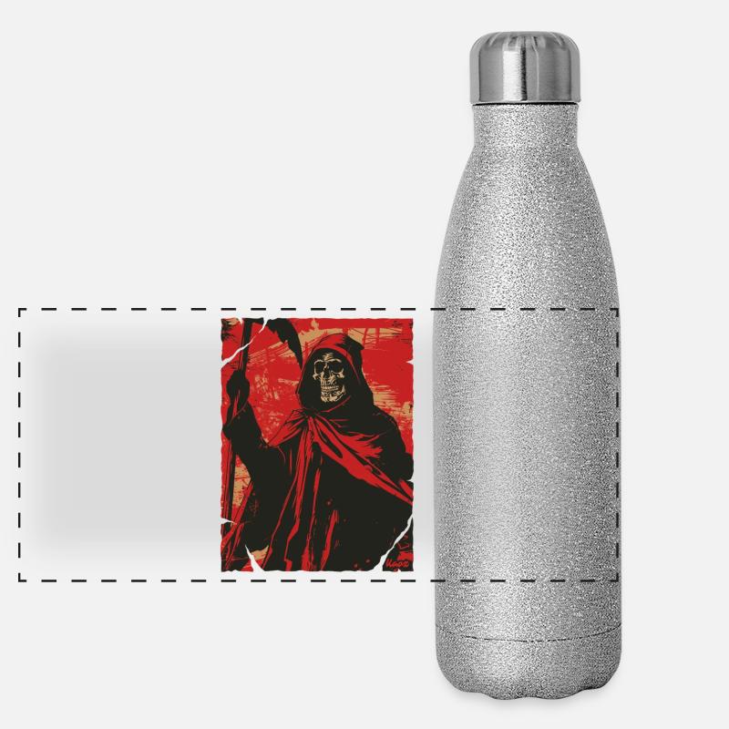Red Shadow Grim Reaper Skull Skeleton Panoramic Glitter Thermal Bottle 500 ml