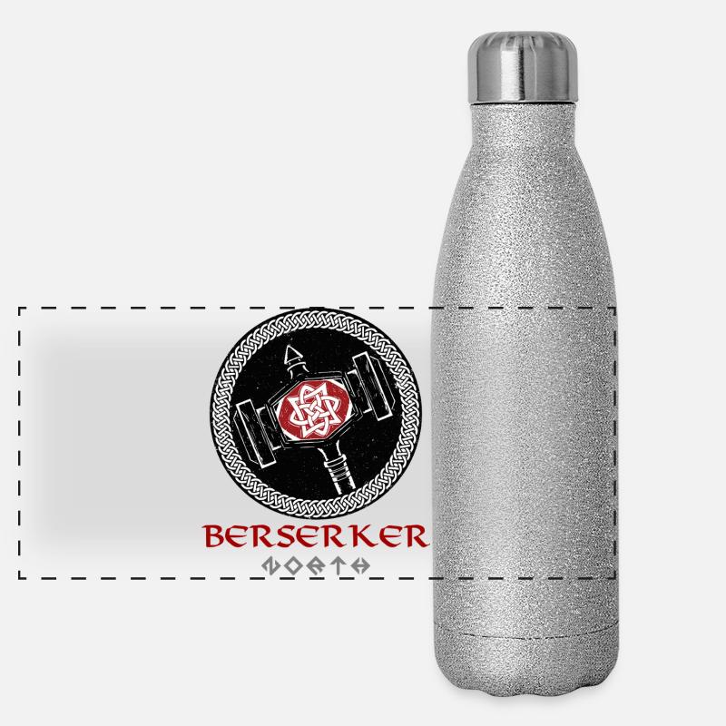 Berserker Bear – Viking Warrior from Valhalla - Panoramic Glitter Thermal Bottle 500 ml - silver glitter