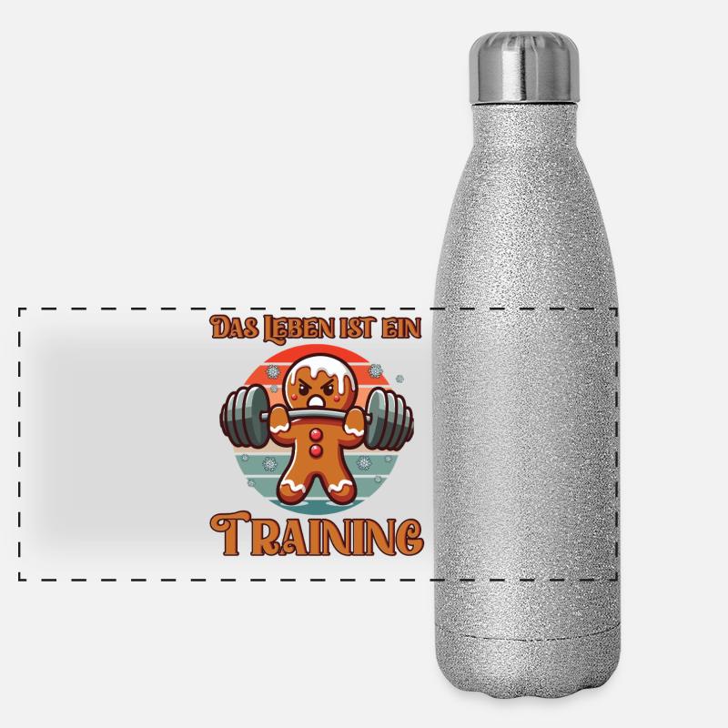 Lebkuchenmann DAS LEBEN IST EIN TRAINING Lustig Panorama Glitzer Isolierflasche 500 ml