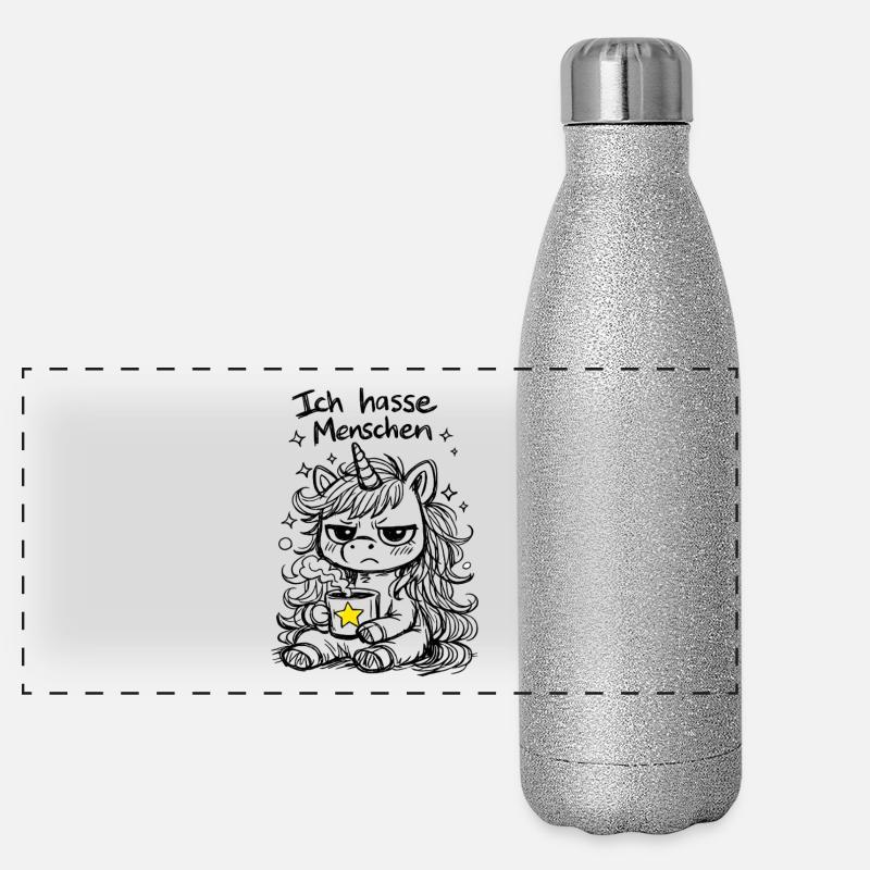 Süßes Einhorn Kritzelstil mit Spruch Panorama Glitzer Isolierflasche 500 ml