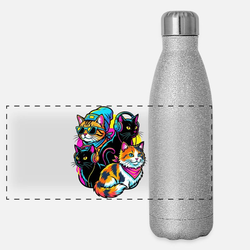 Neon Katzen DJ-Quartett Panorama Glitzer Isolierflasche 500 ml