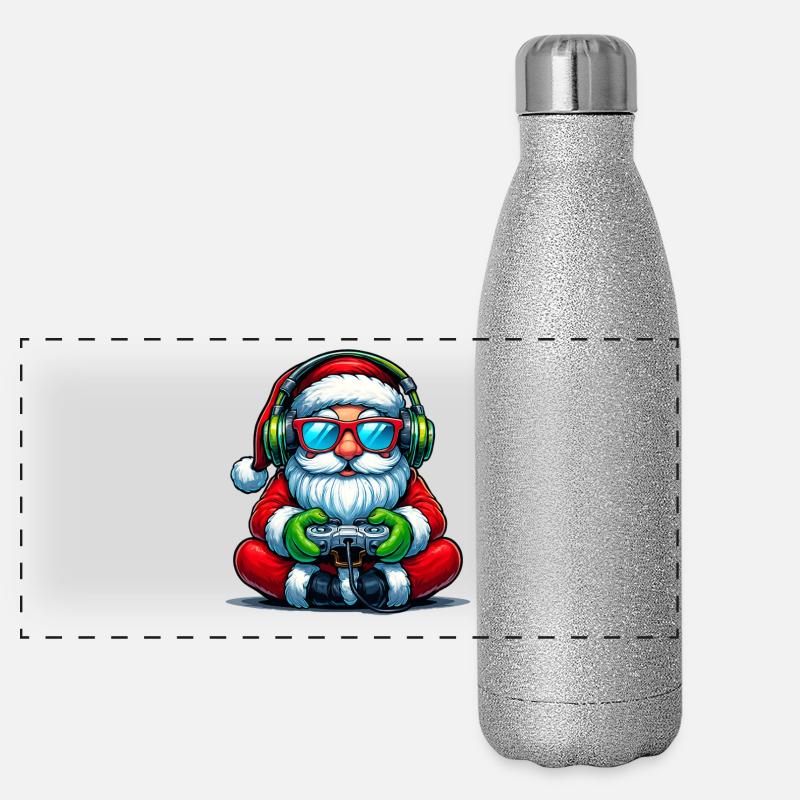 Gamer Weihnachtsmann Spielt Videospiel-Controller Panorama Glitzer Isolierflasche 500 ml