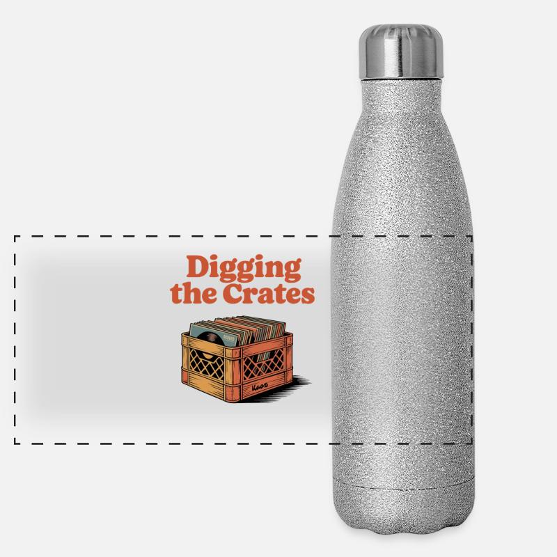 Motif de boîte à disques dans un style rétro Gourde isotherme panoramique pailletée 500 ml