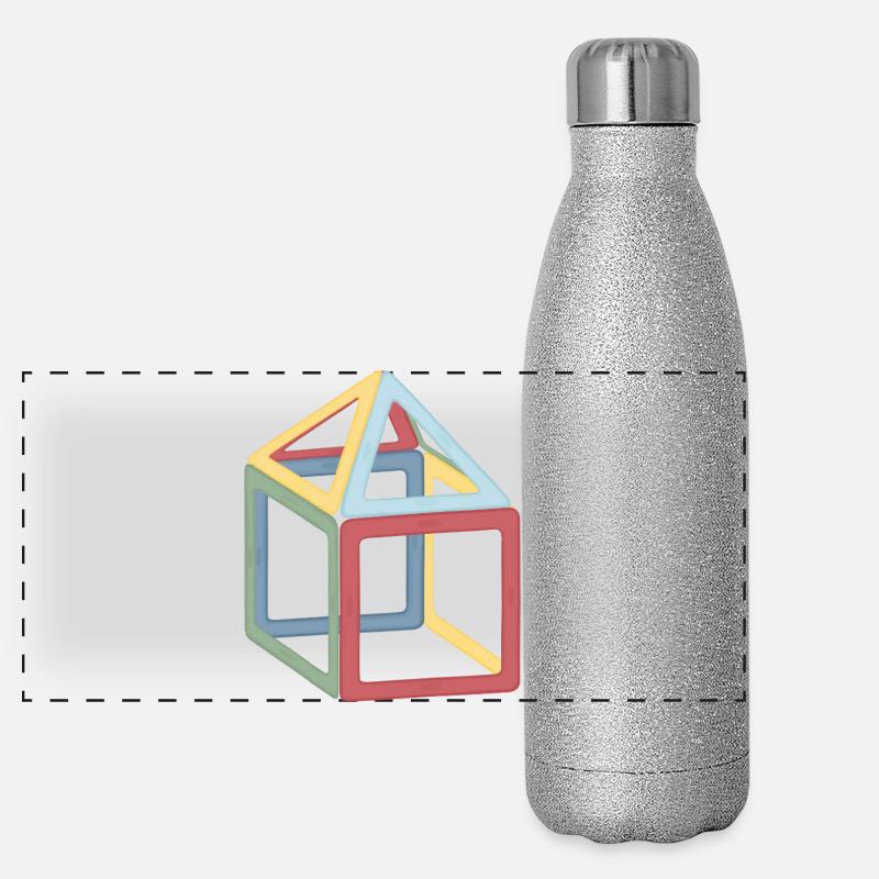 Bunte Kubus-Block Komposition - Panorama Glitzer Isolierflasche 500 ml - Silber Glitzer