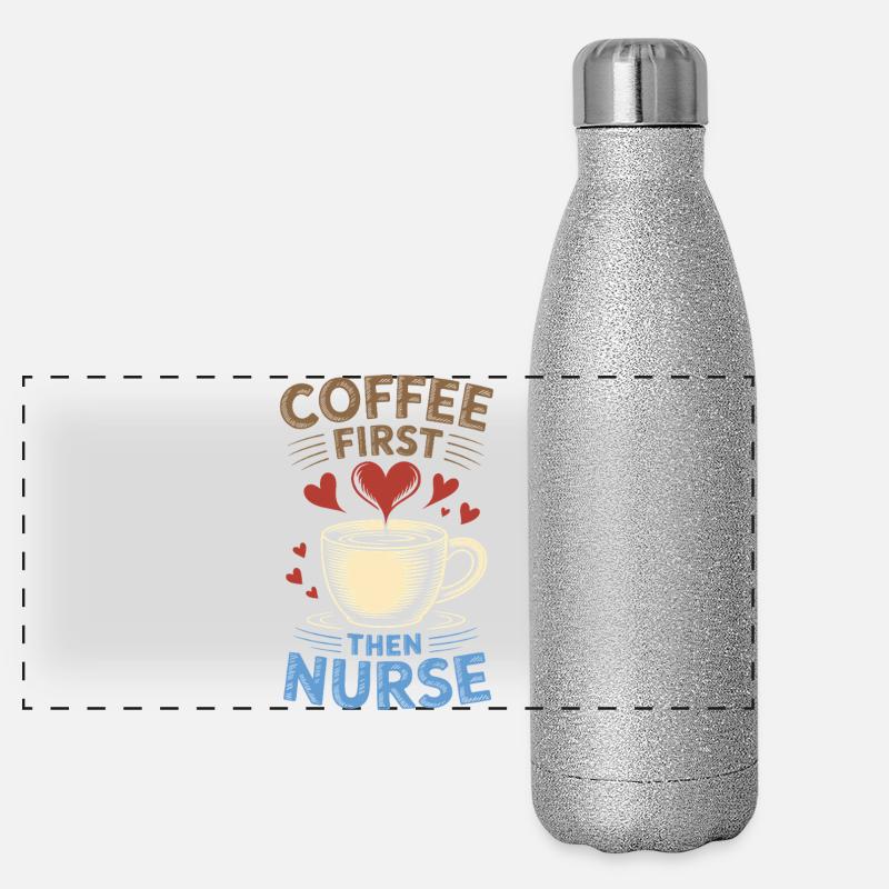 Erst Kaffee, dann Krankenschwester Lustiger Waschbär-Tee Panorama Glitzer Isolierflasche 500 ml